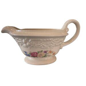 Vintage Homer Laughlin Eggshell Theme Gravy Boat Floral Design Cream